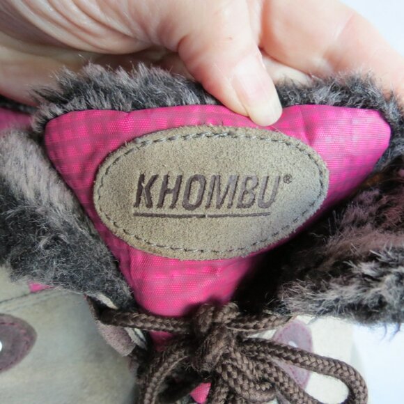 Khombu Girl's Pink Snow Boots Steel Shank Lace Up Winter Suede Faux Fur Size 1 - Picture 7 of 12